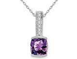 2.50 Carat (ctw) Natural Cushion-Cut Amethyst Pendant Necklace in 14K White Gold with Chain